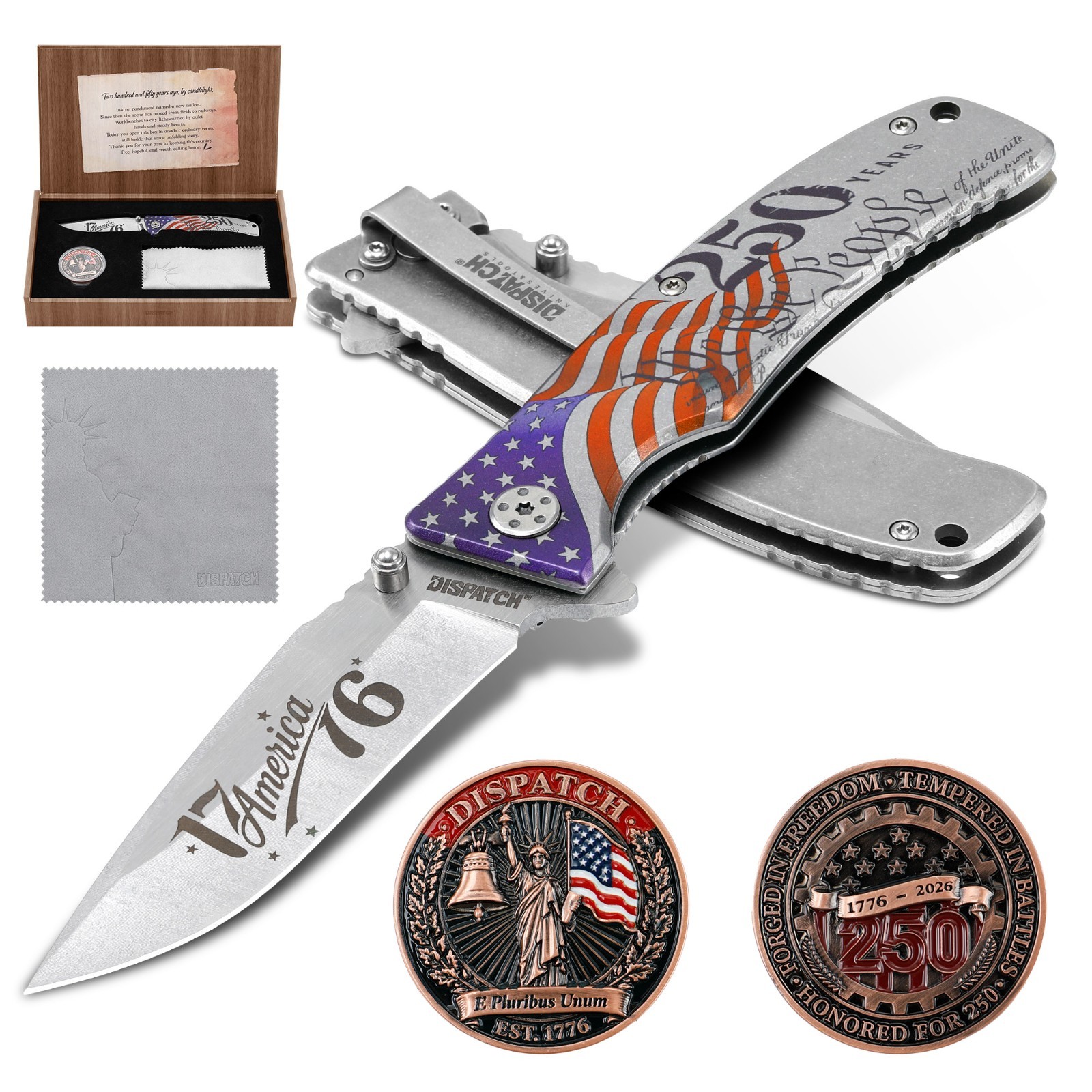 Pocket Knife 250th Anniversary Coin EDC Patriotic USA Collectible Keepsake