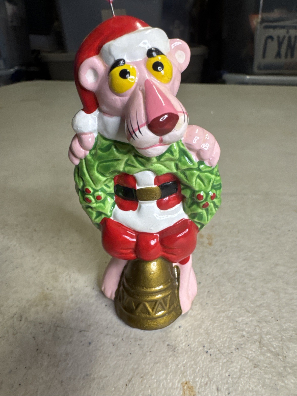 Vtg UAC Geoffrey Korea Pink Panther Ceramic Christmas Ornament Wreath & Bell Vtg UAC Geoffrey Korea Pink Panther Ceramic Christmas Ornament Wreath & Bell