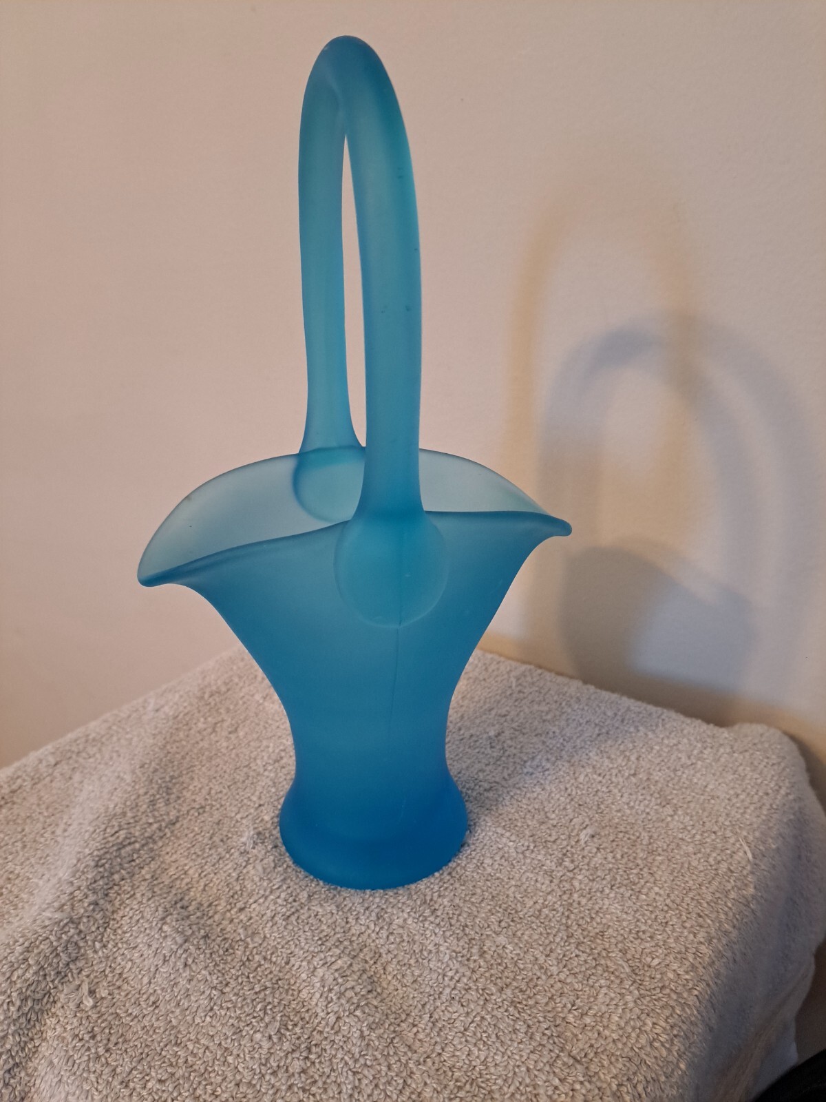 Vtg Tiffin Art Glass Handled Basket 9574 Sky Blue Satin 11\