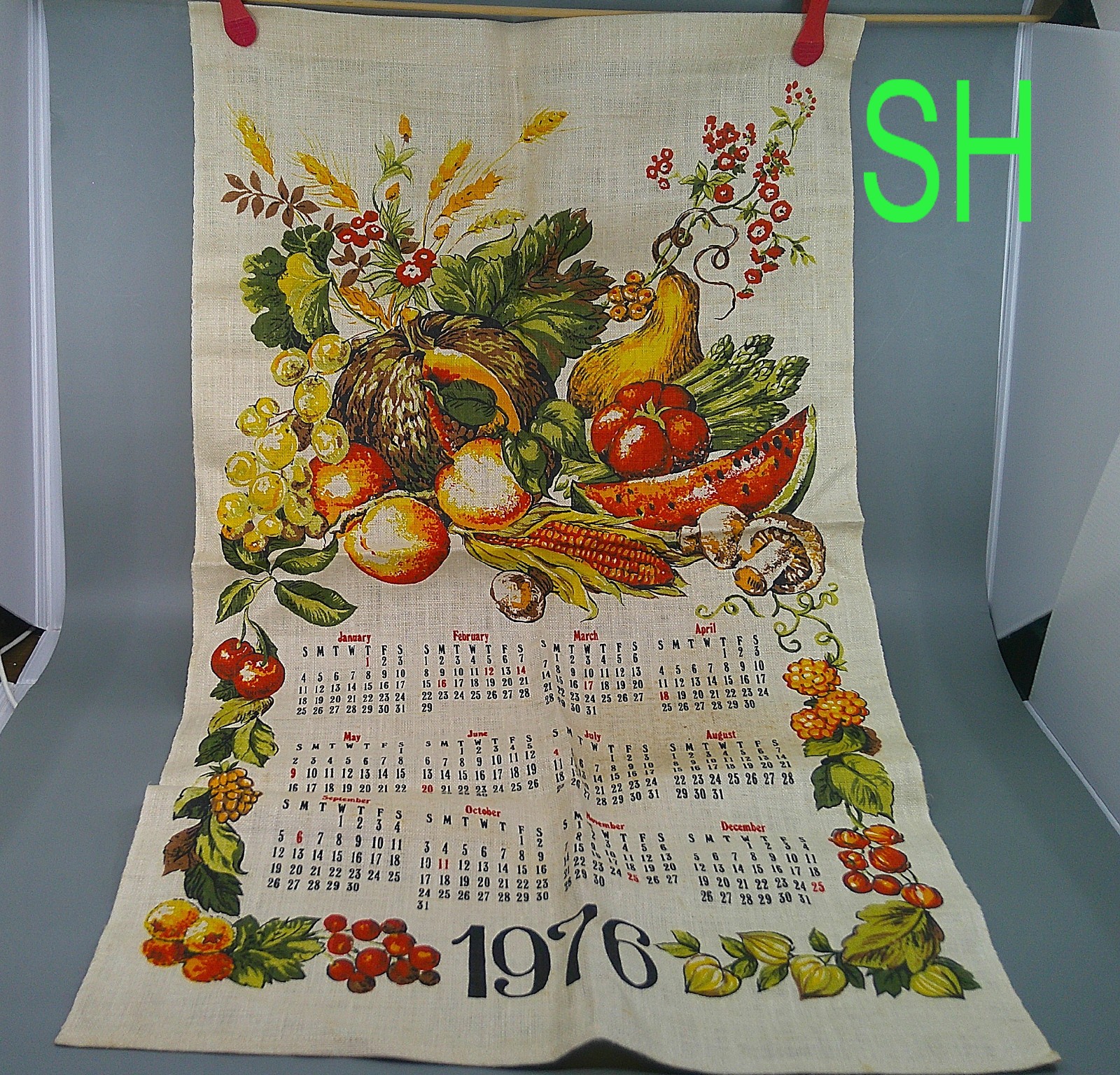 Vintage 1976 Linen Calendar Tea Towel Homestead Bounty Harvest Fruit Vegetables Vintage 1976 Linen Calendar Tea Towel Homestead Bounty Harvest Fruit Vegetables