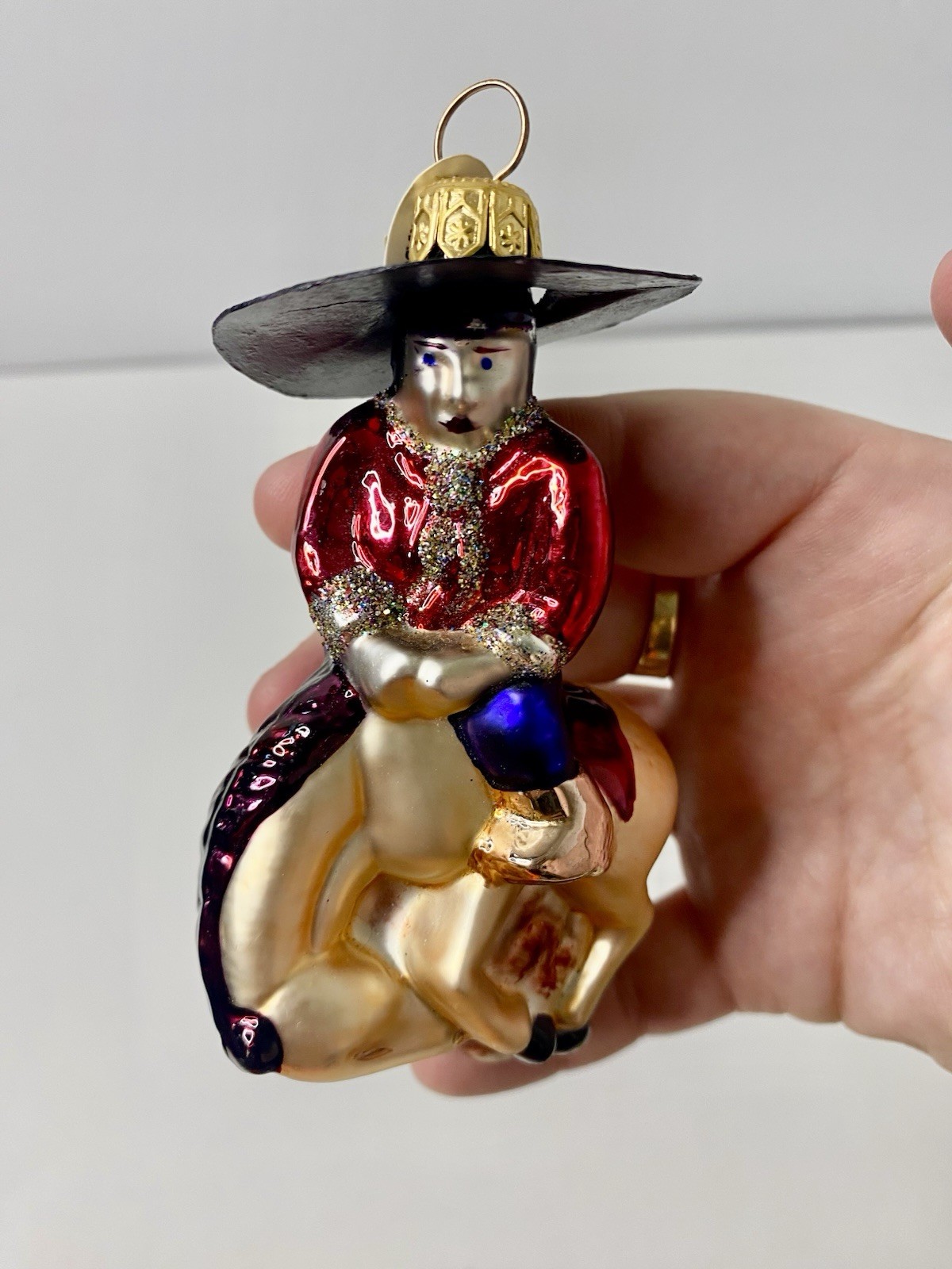 Eurovue Blown Glass Ornament Made In Poland Man Riding Bronco Horse Rodeo READ