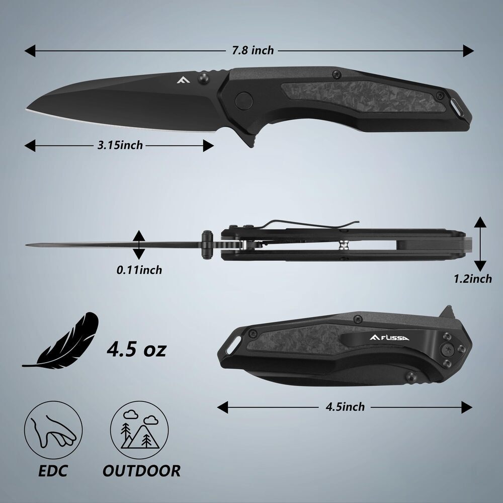 FLISSA Folding Pocket Knife EDC Knife with SANDVIK 14C28N Steel Blad for Camping FLISSA Folding Pocket Knife EDC Knife with SANDVIK 14C28N Steel Blad for Camping