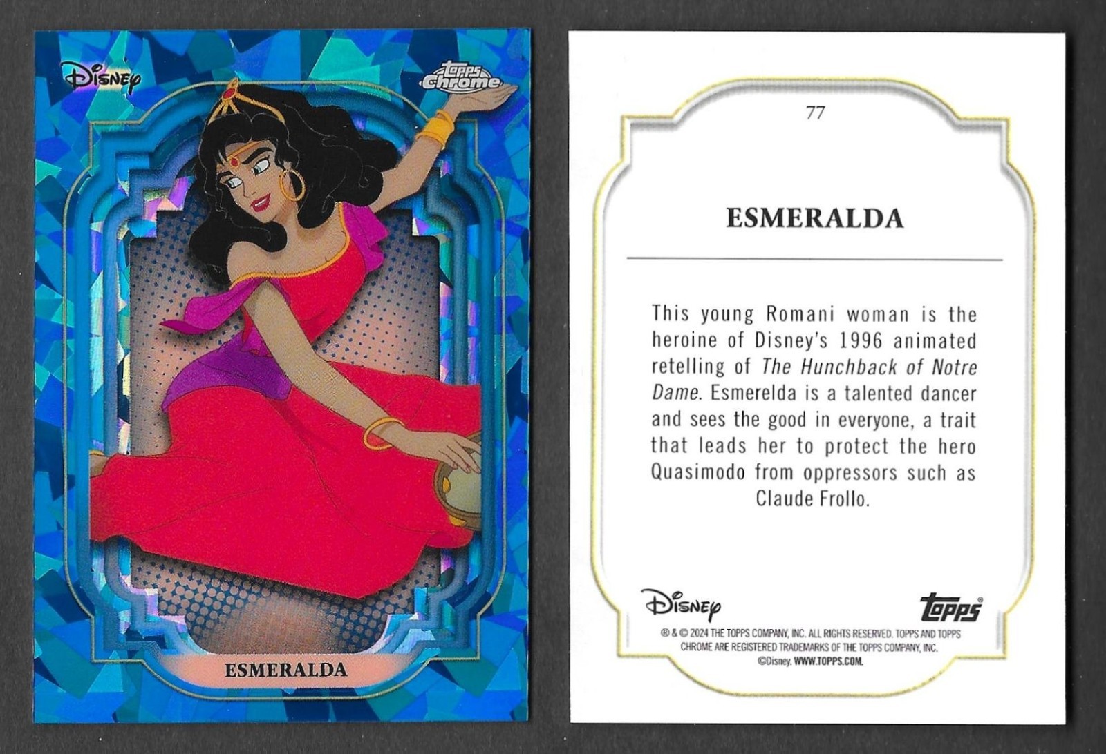 Topps Chrome Disney Sapphire 2024 #77 Esmeralda Hunchback of Notre Dame Card Topps Chrome Disney Sapphire 2024 #77 Esmeralda Hunchback of Notre Dame Card