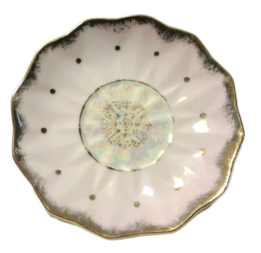 Vintage Royal Sealy Japan Gold & Pink Lusterware Reticulated Saucer B2