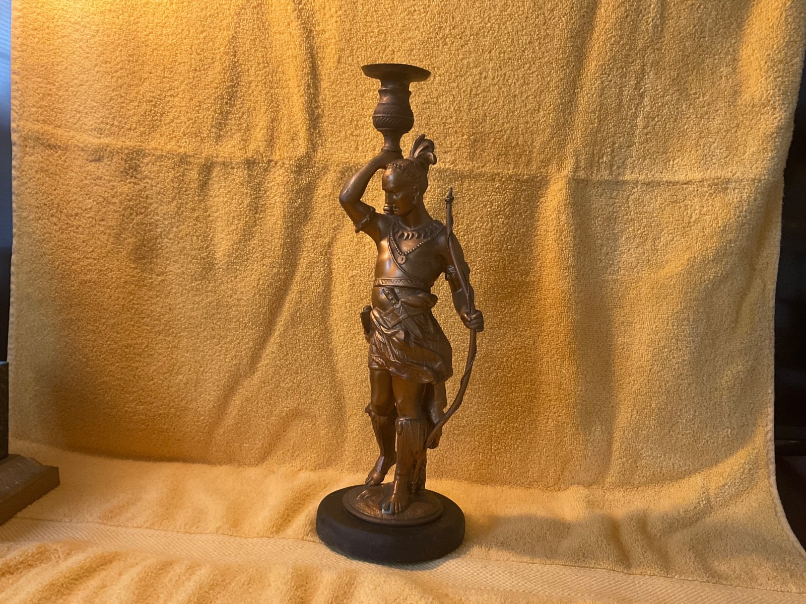 Rare vtg cast metal american indian candlestick