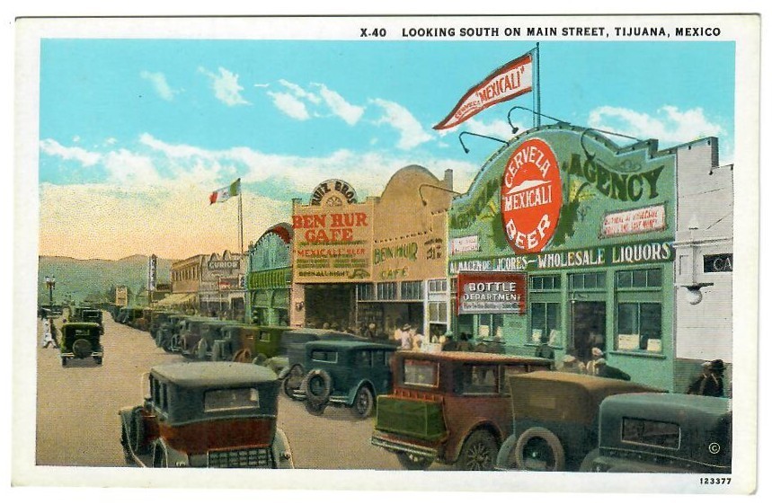 Vintage Looking South on Main Street Tijuana Mexico Postcard Vintage Looking South on Main Street Tijuana Mexico Postcard