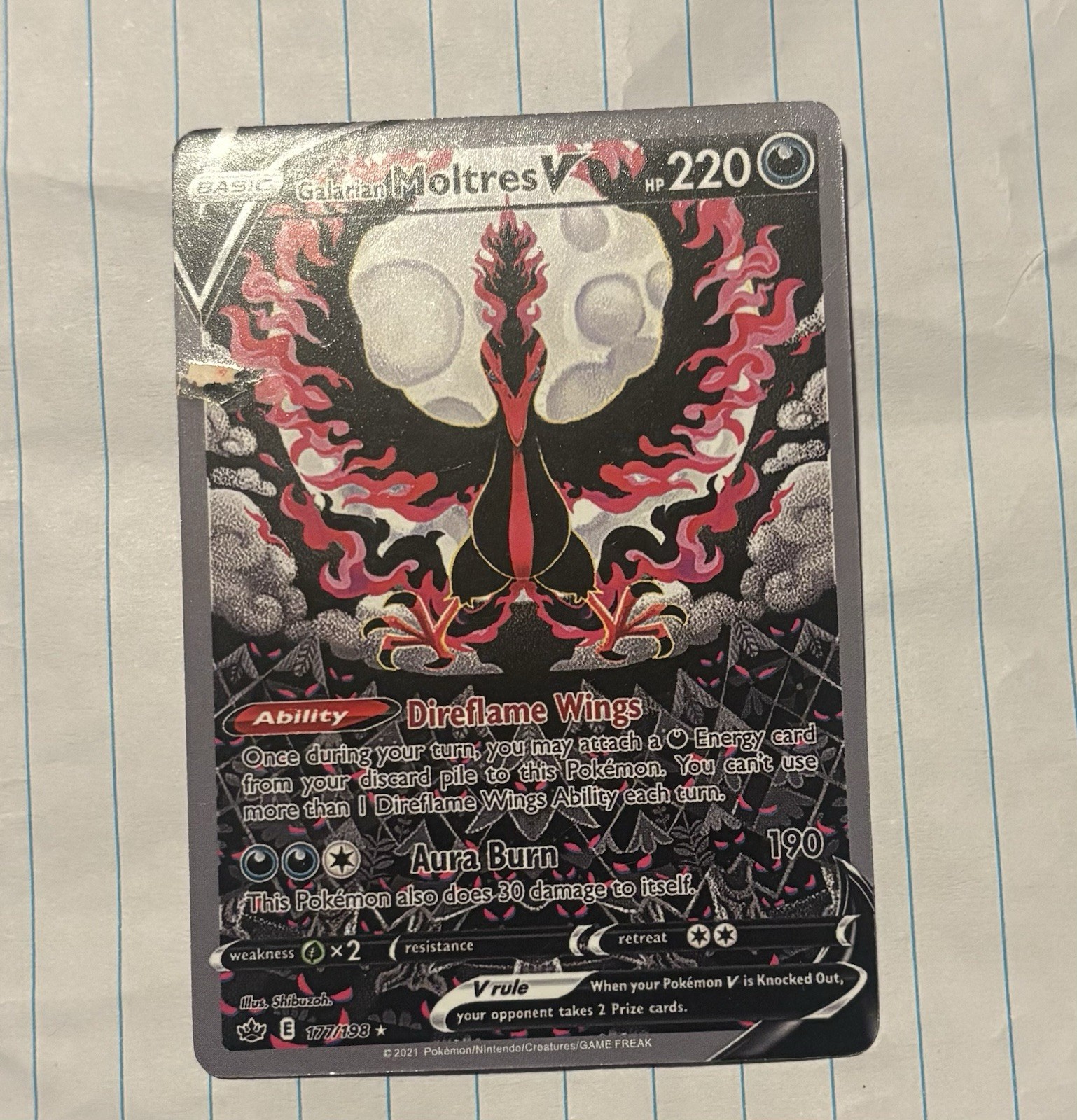 Pokémon TCG Galarian Moltres v Chilling Reign Card 177/198 Mint Condition Pokémon TCG Galarian Moltres v Chilling Reign Card 177/198 Mint Condition
