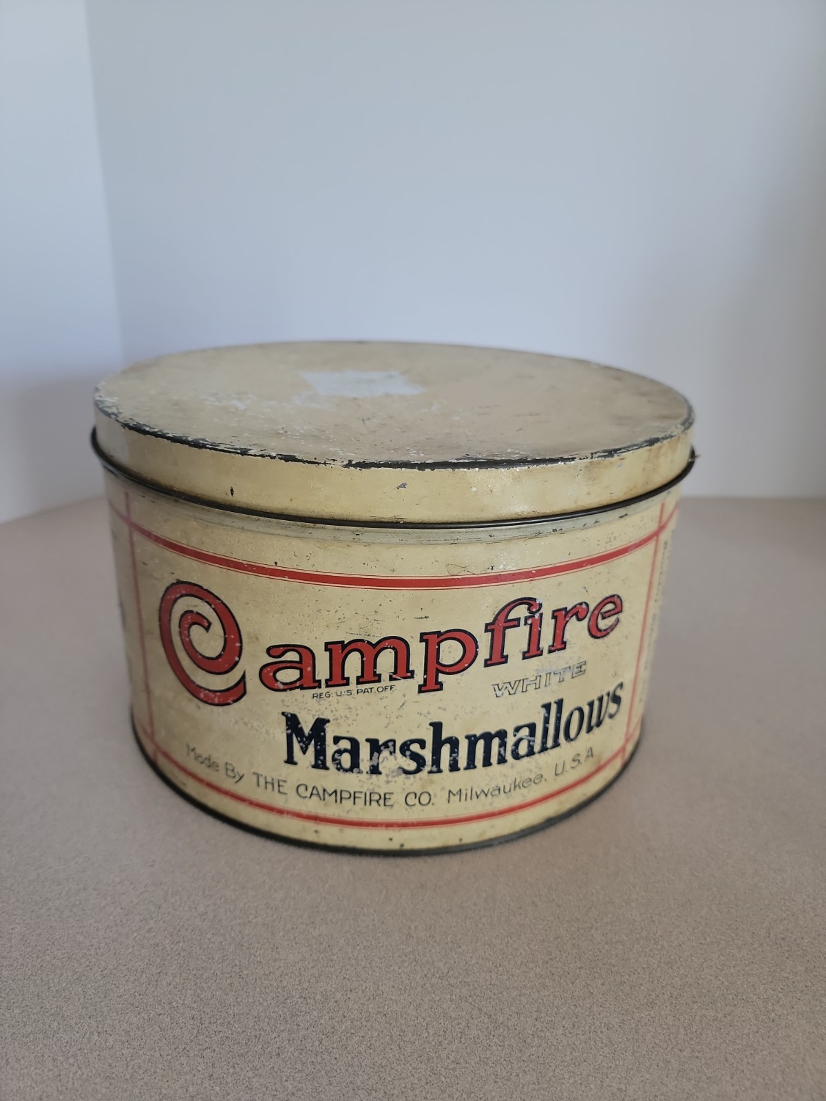 Vintage Campfire White Marshmallows 5lb Advertising Tin Milwaukee 