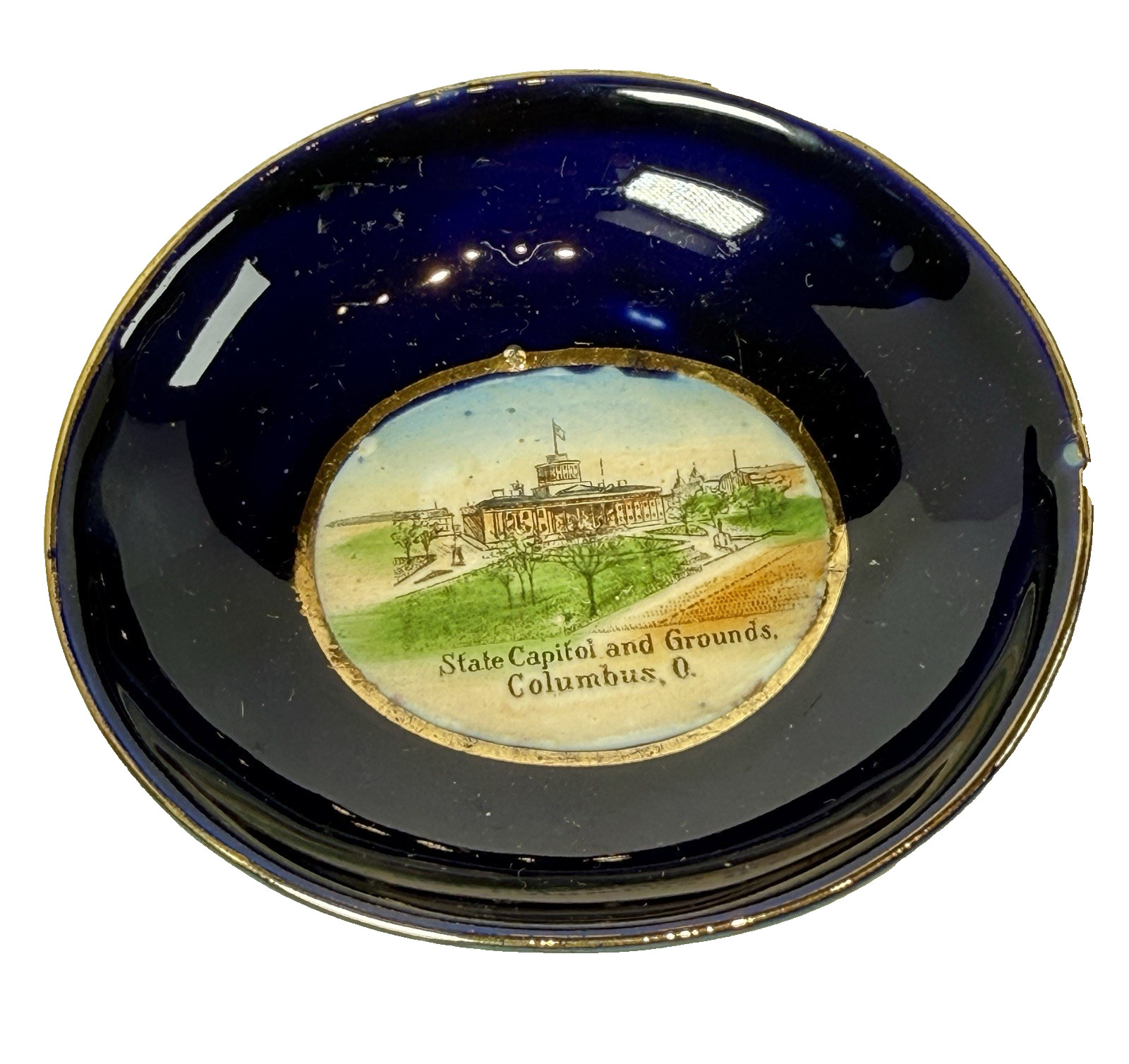 COLUMBUS OHIO OH Antique Souvenir Cobalt Blue Porcelain STATE CAPITOL Trinket COLUMBUS OHIO OH Antique Souvenir Cobalt Blue Porcelain STATE CAPITOL Trinket