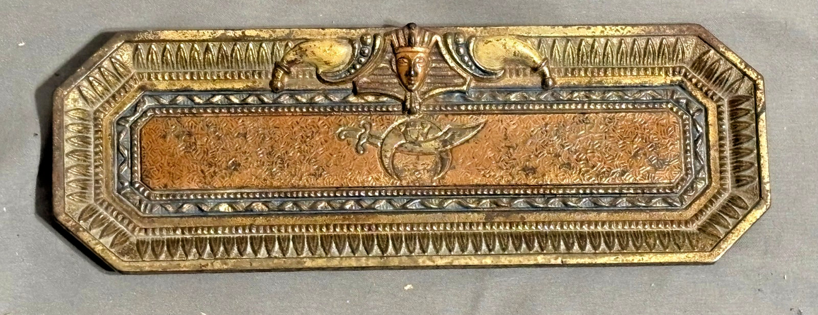 c1920s Antique EGYPTIAN cast iron Masonic Shriner\'s Sphinx FOUNTAIN PEN TRAY