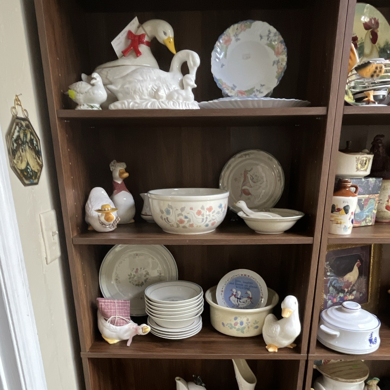 Vintage Ceramic Duck, Goose & Swan Figurines with Floral Bowls & Plates Lot