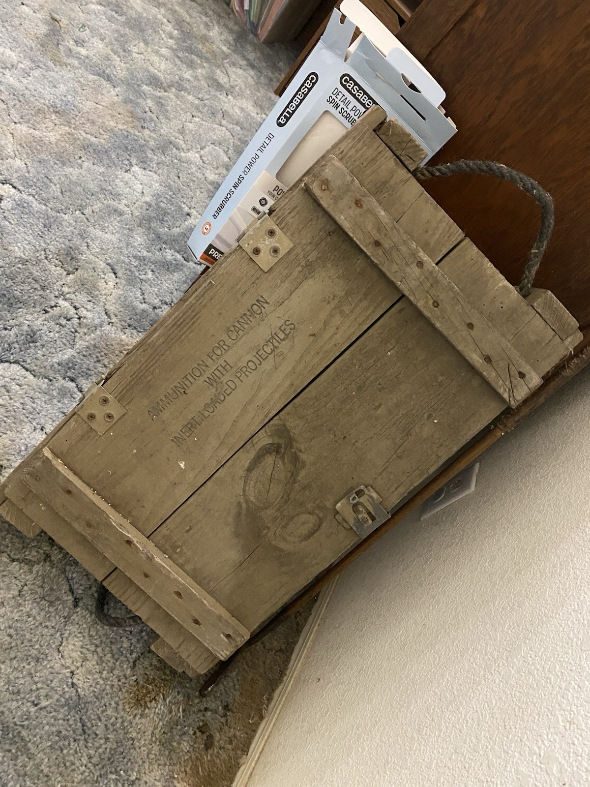 Vintage US Military Wooden Cannon Ammunition Crate Ammo Box Rope Handles Vintage US Military Wooden Cannon Ammunition Crate Ammo Box Rope Handles