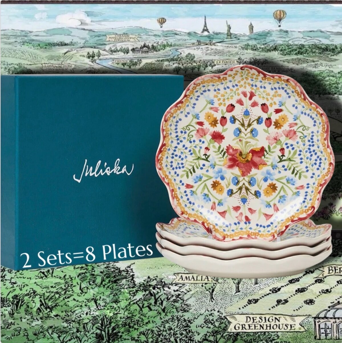Juliska Sofia Cocktail Plates 2 Sets, 8 plates Gift Boxed