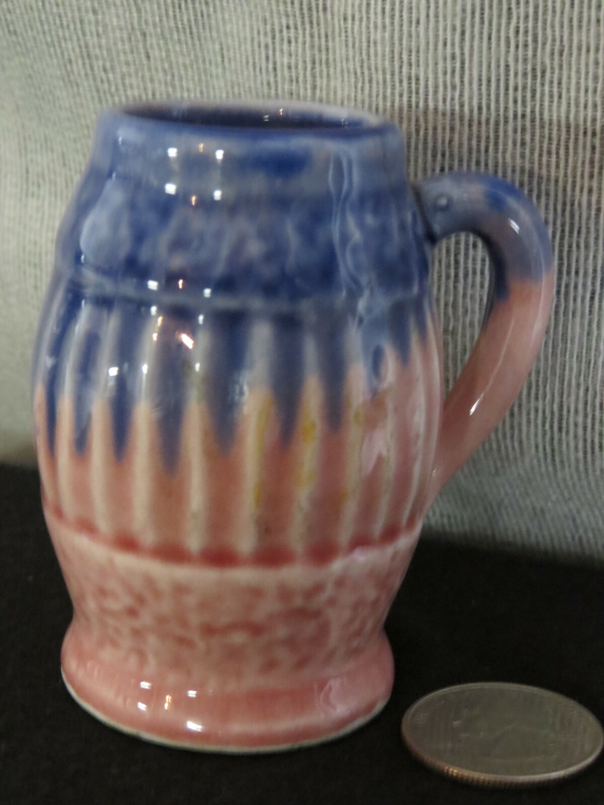 Vintage Miniature Beer Mug Stein Ceramic Pink and Blue Glaze 2 3/4\ Vintage Miniature Beer Mug Stein Ceramic Pink and Blue Glaze 2 3/4\