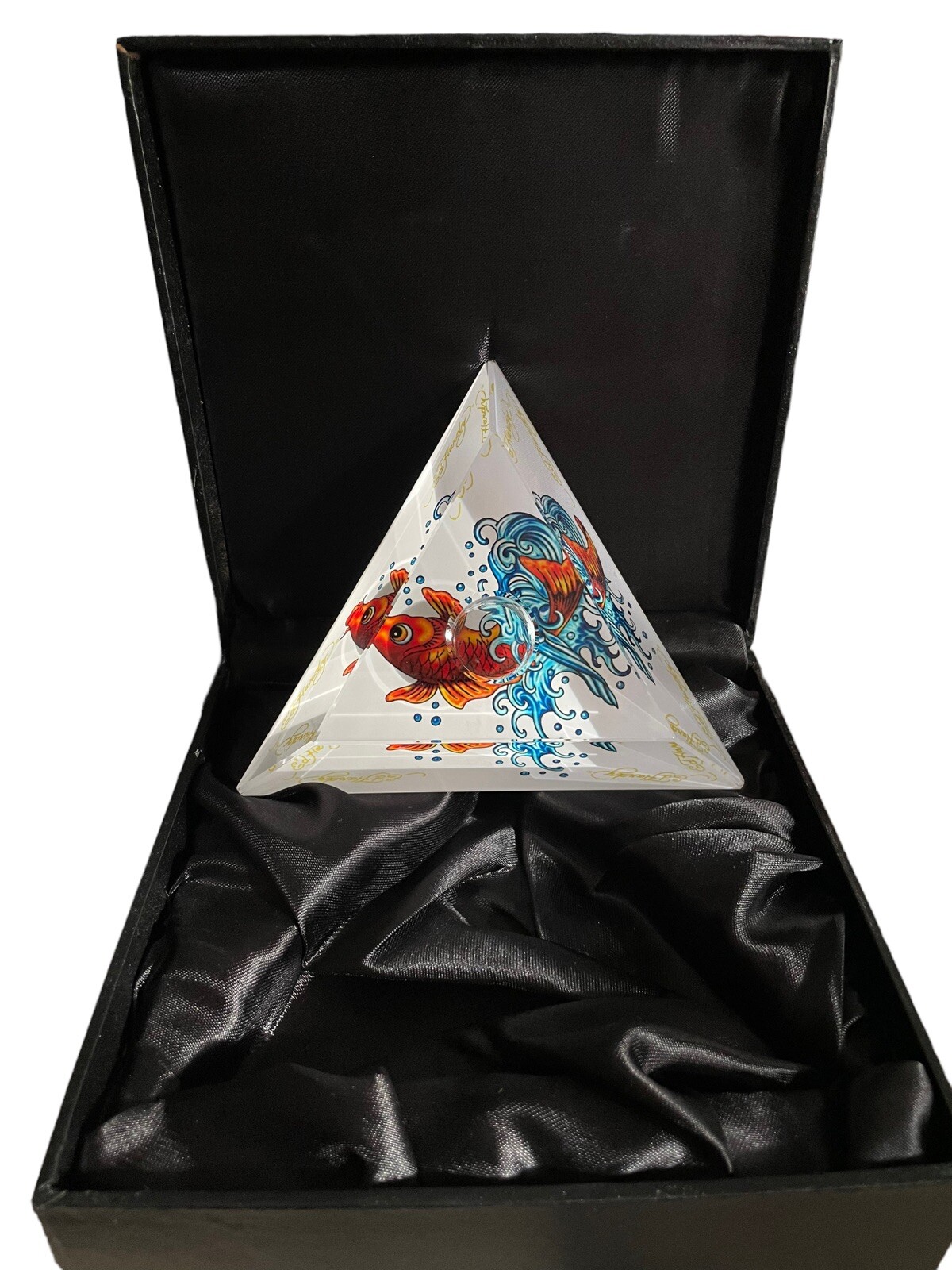 Ed Hardy by Christian Audiger Koi Fish Glass Candle Holder Prism Paperweight New Ed Hardy by Christian Audiger Koi Fish Glass Candle Holder Prism Paperweight New