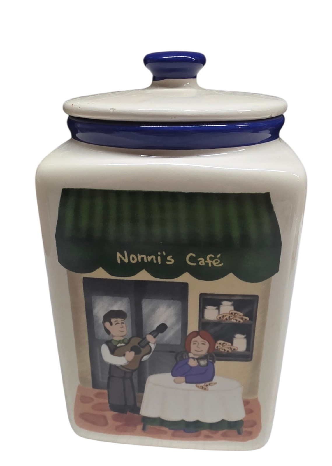 Vtg Nonni\'s Cafe 4-Sided Ceramic Canister Cookie Biscotti Jar Tuscan Bistro Chic