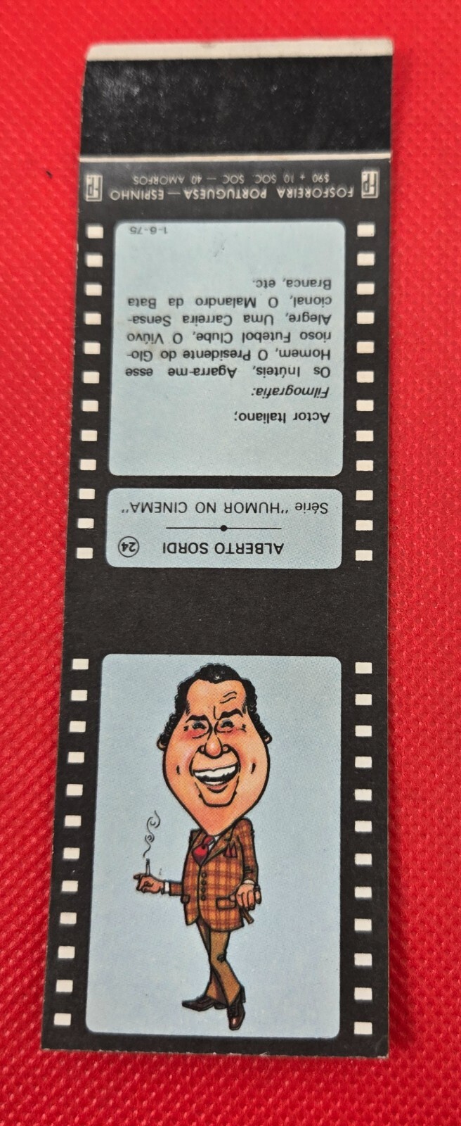 Alberto Sordi Portugal Matchbook Italian Actor Comedian Singer Director