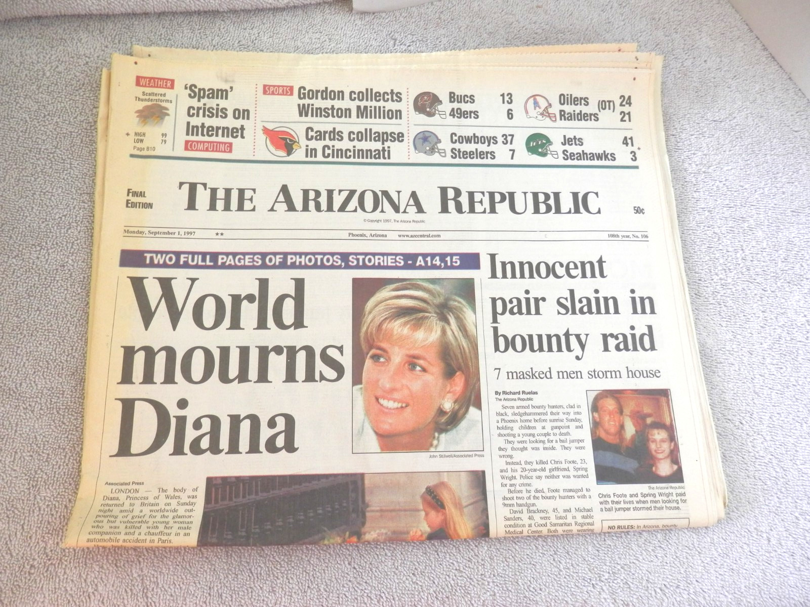 1997 Princess Diana Killed/World Mourns Lot of 5 The Arizona Republic Newspapers