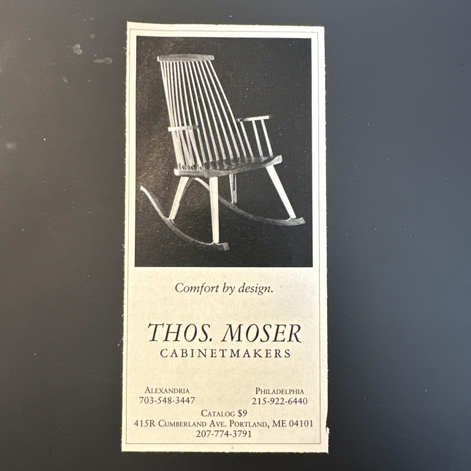 Vintage Thos Moser Rocking Chair Furniture Design 1991 New Yorker Ad Wood Work
