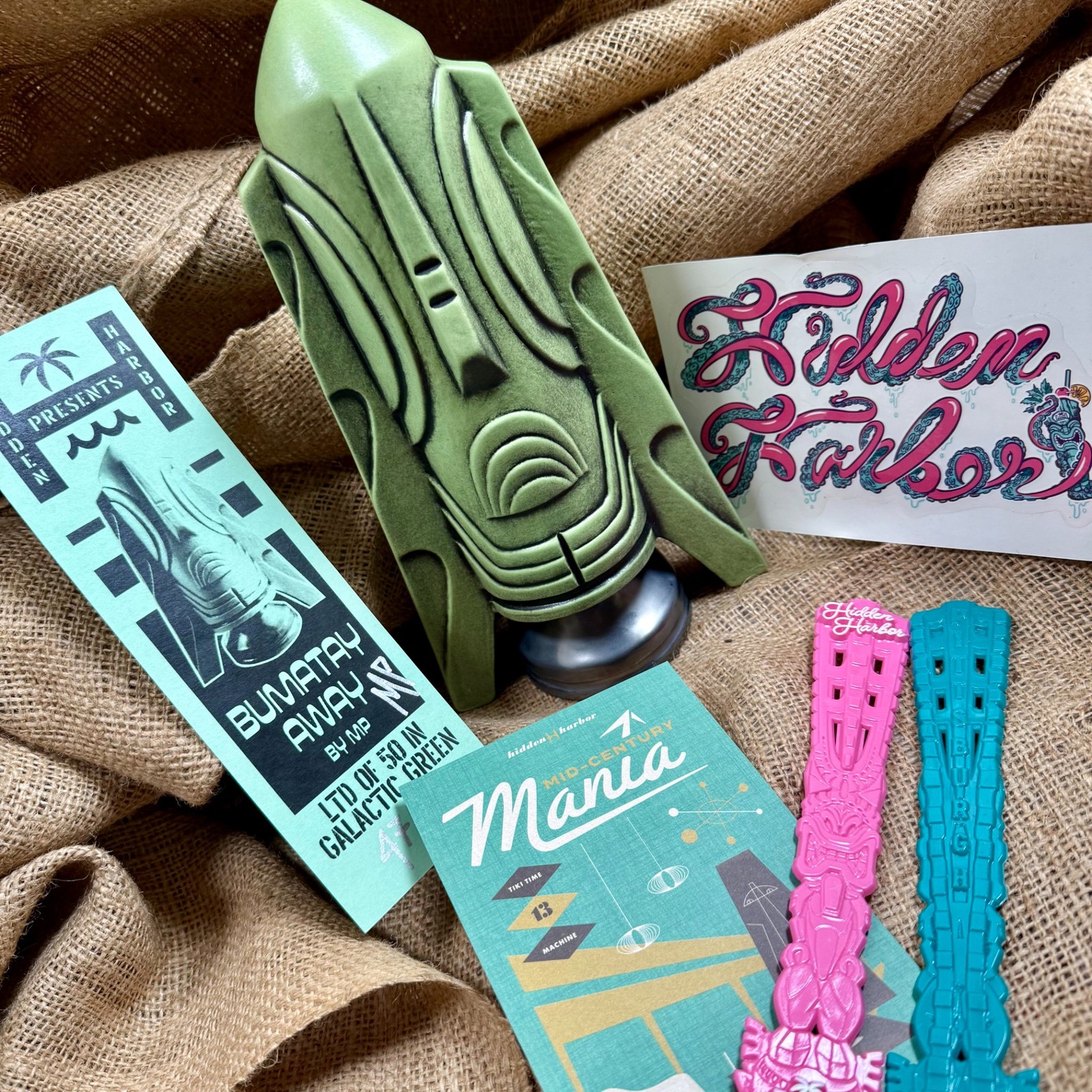 Hidden Harbor Bumatay Away 8th Anniversary Tiki Mug 47/50 Galactic Green +extras