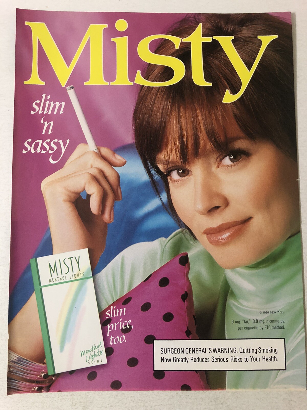 1996 Misty Cigarettes Vintage Print Ad pa23