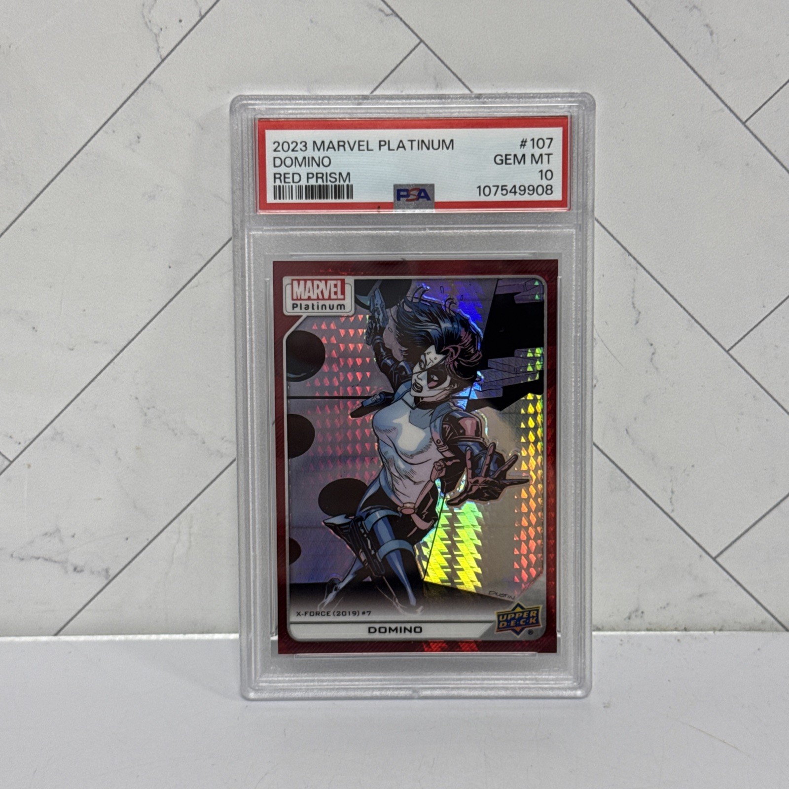 2023 Upper Deck Marvel Platinum 107 Domino Red Prisim PSA 10 007/199