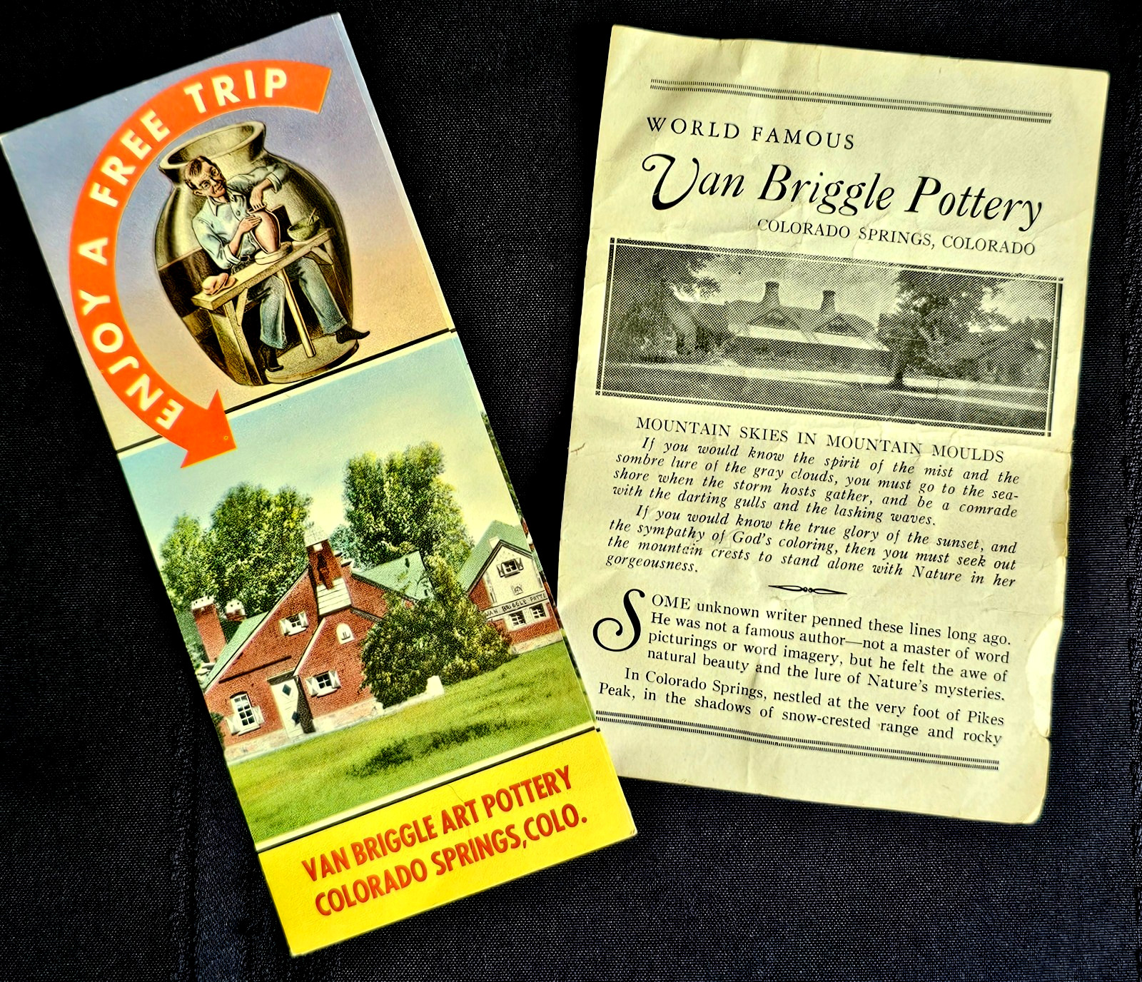 TWO Vintage Van Briggle Pottery Studio Brochure / Map Foldout