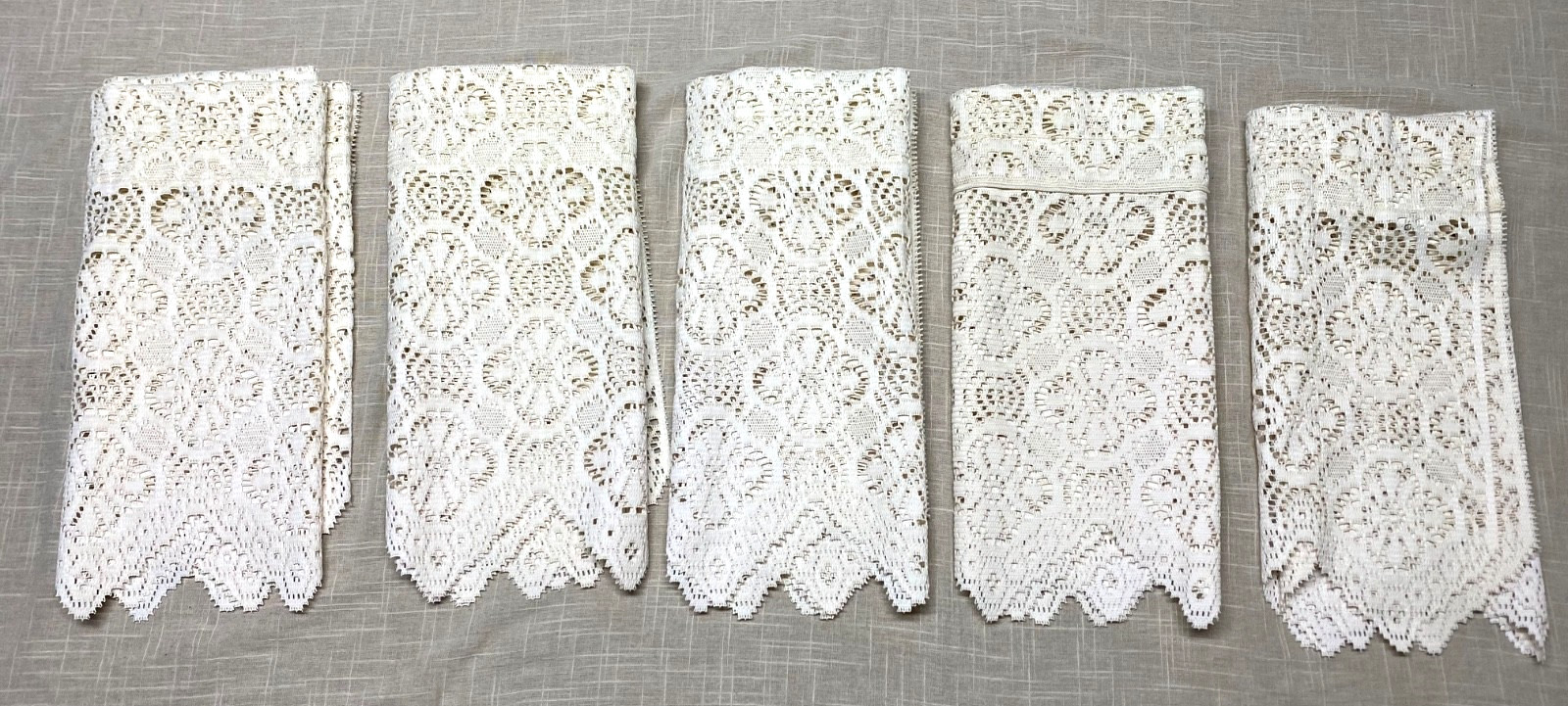 Vintage Crochet Lace White Valance Curtains Set of 5 Cottagecore Decor 58x16in