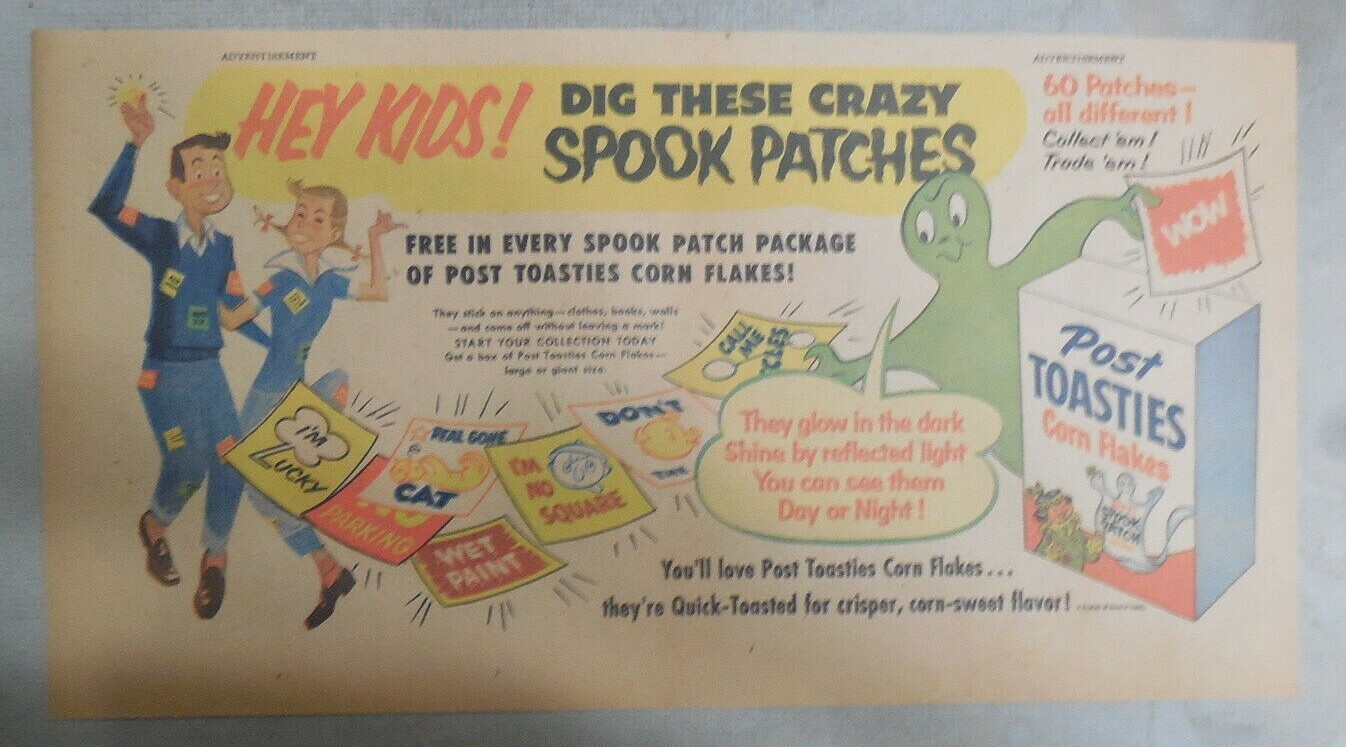 Post\'s Cereal Ad: Crazy Spook Patches Premium from 1950\'s Size: 7.5 x 15 inches
