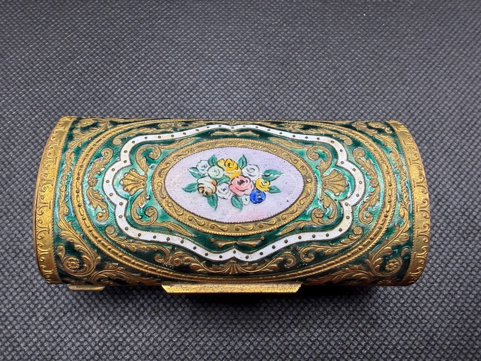 Vtg Enameled Box Hand Engraved Hand Painted Miniature Painting 3 1/2\