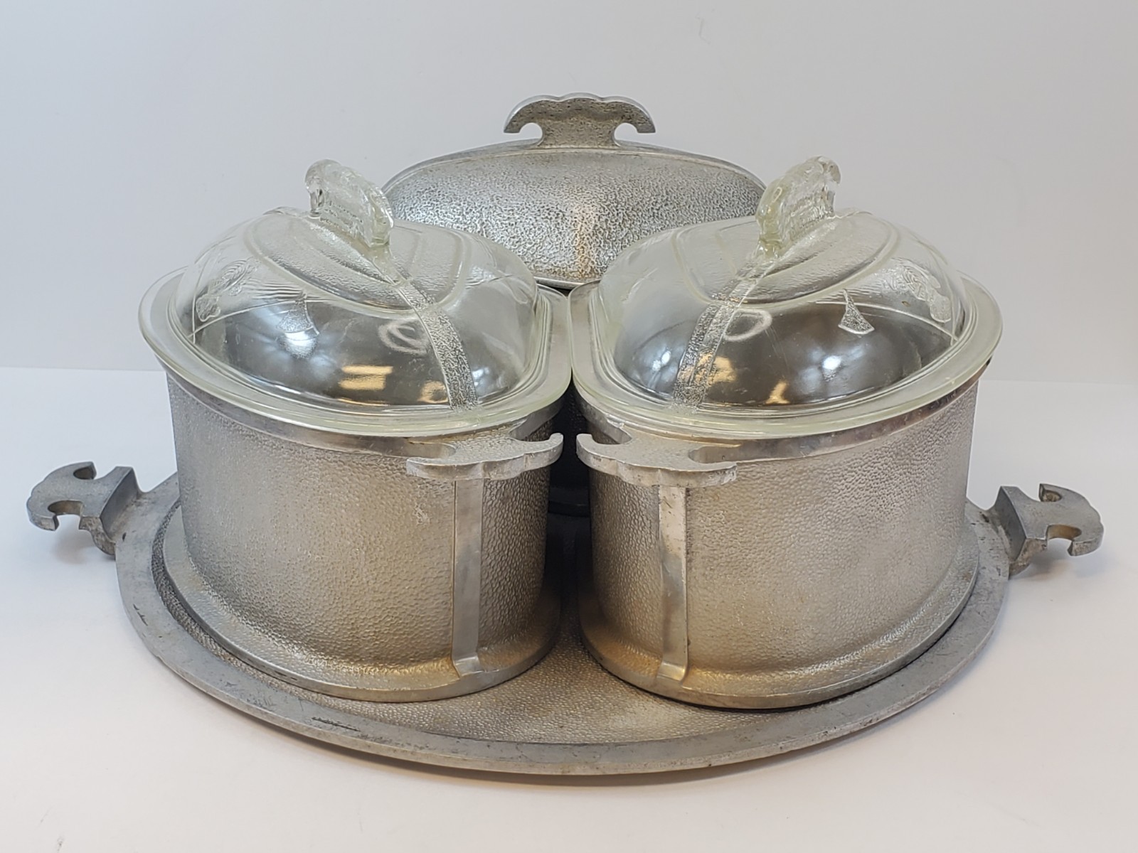 Vtg 7 Piece Guardian Ware Aluminum Cookware Triangle Heart Dish Set Lids +Tray