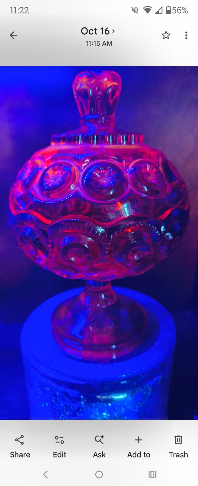 L.E. Smith Vintage Moon Stars Covered Candy Dish Amberina Cadmium Glass