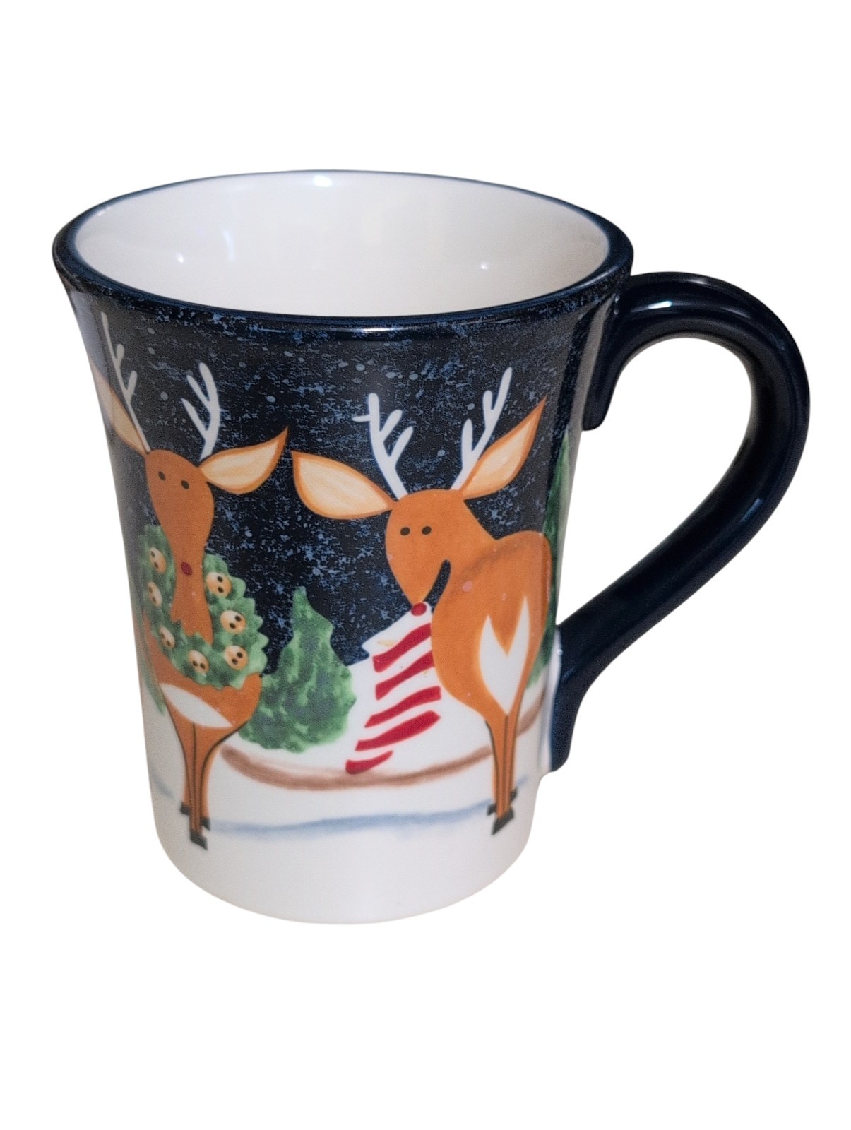 Nantucket Home For Christmas Flared Reindeer Coffee Cup Handle Mug Blue Nantucket Home For Christmas Flared Reindeer Coffee Cup Handle Mug Blue