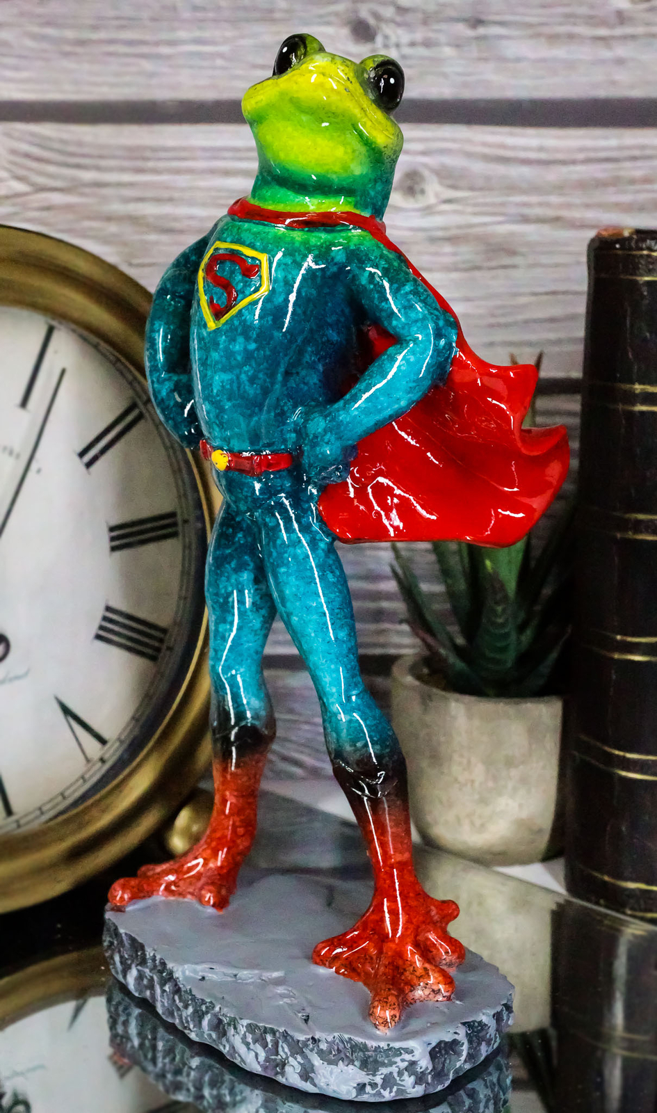 Ebros Superhero Frog Superman Statue 8\ Ebros Superhero Frog Superman Statue 8\