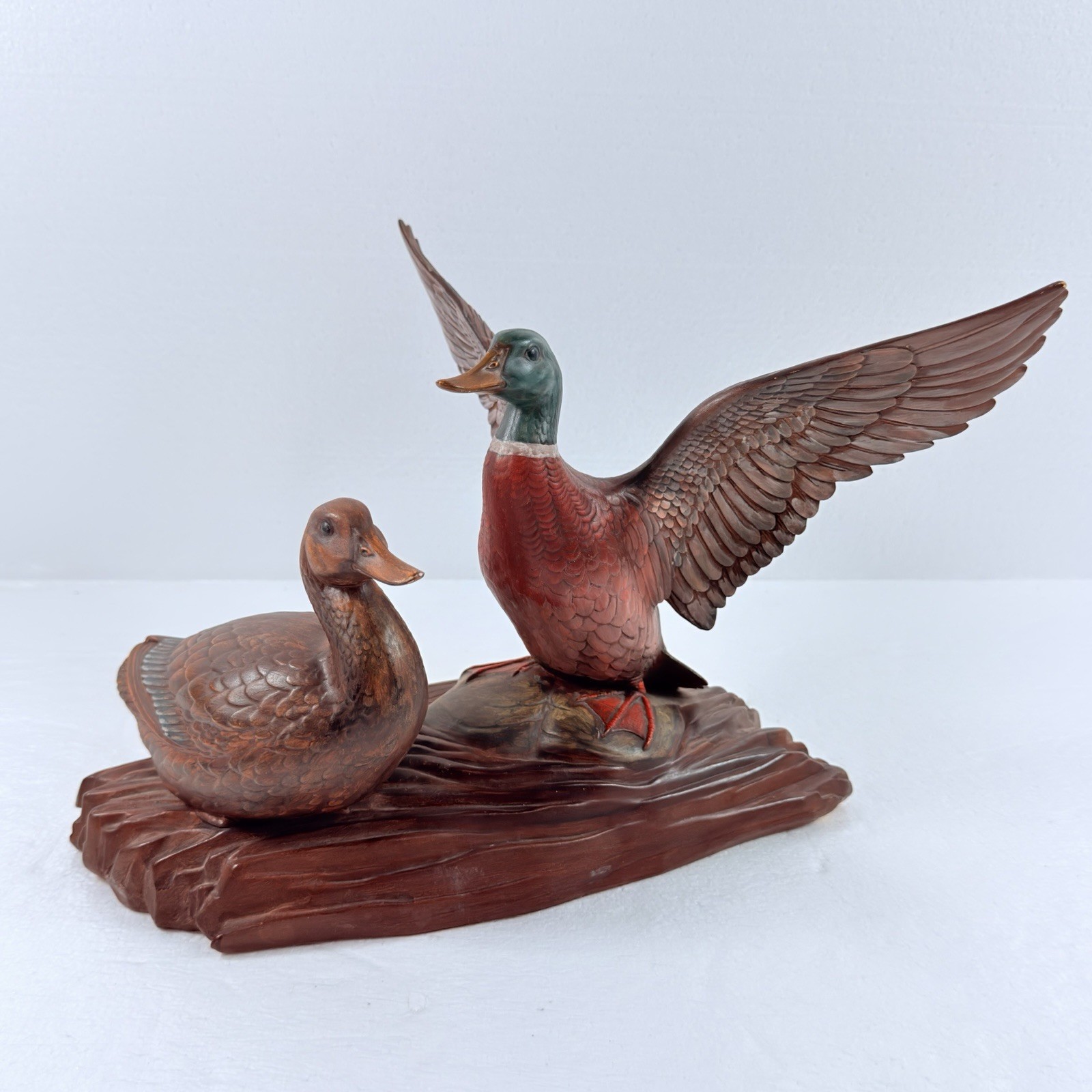 VTG Holland Mold Ceramic Mallard Ducks Figurine Pair Landing Flight Drake Hen