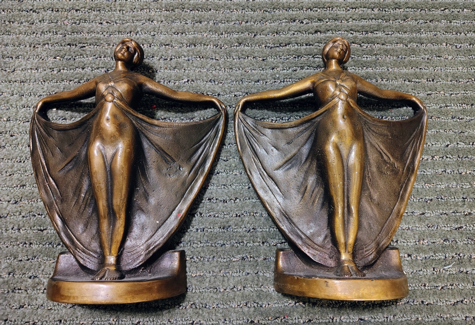 Antique Pair Art Deco Dancing Lady Bookends Bronze Statue Or Sculpture
