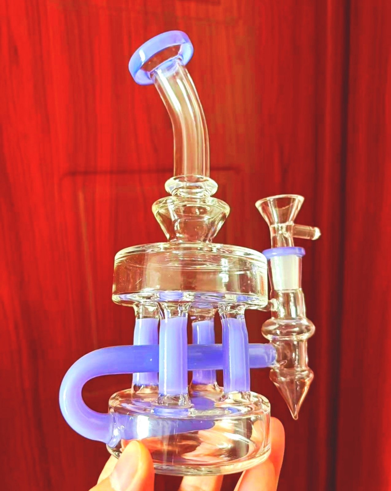 Purple used  Recycler rig Matrix glass Water Pipe bong Hookah Smoking