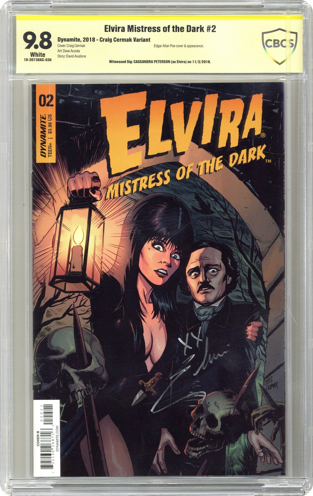 Elvira Mistress of the Dark #2B Cermak CBCS 9.8 Witnessed Sig 2018