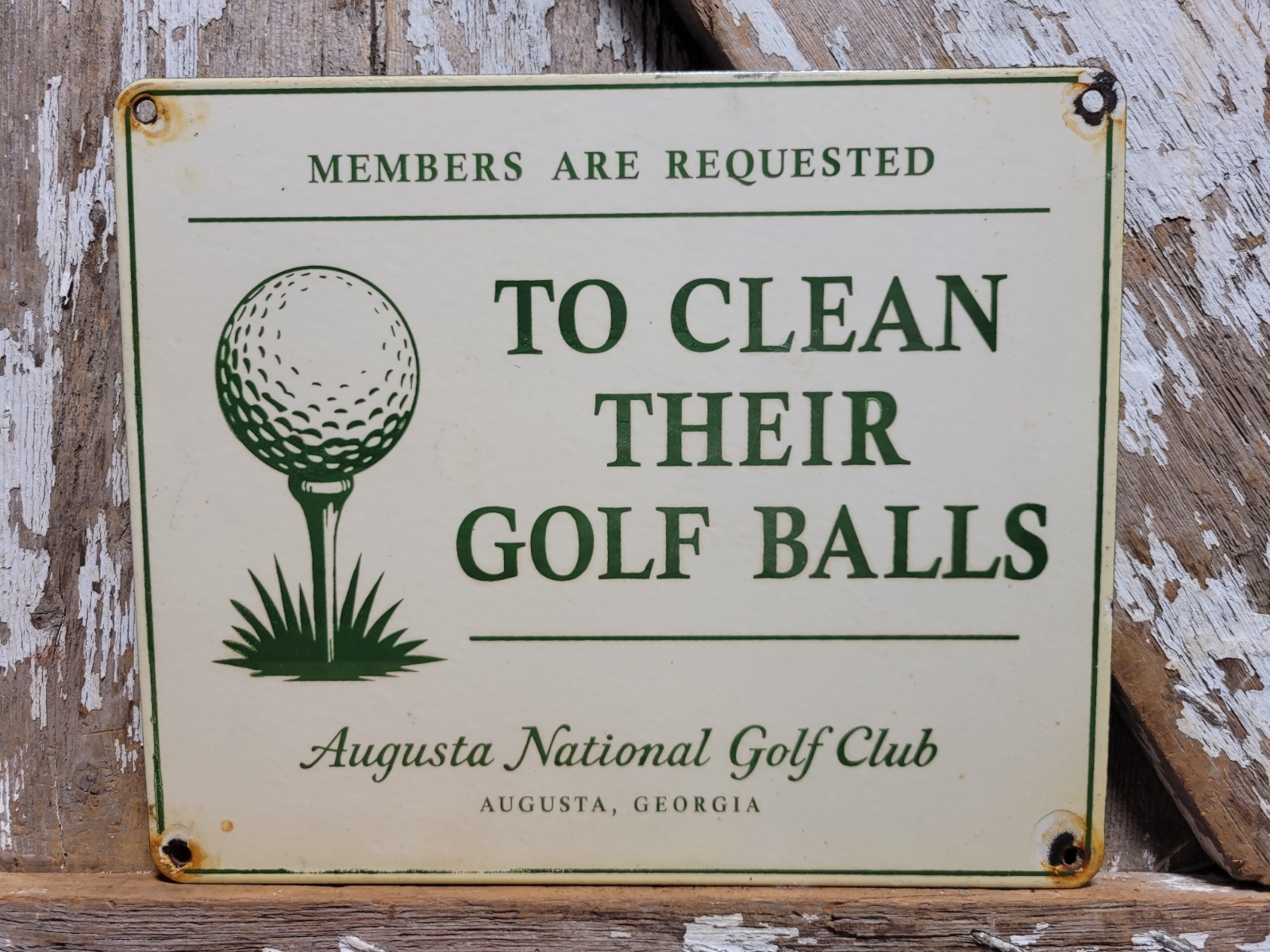 VINTAGE AUGUSTA NATIONAL GOLF CLUB PORCELAIN SIGN RARE OLD MEMBERS CLEAN BALLS
