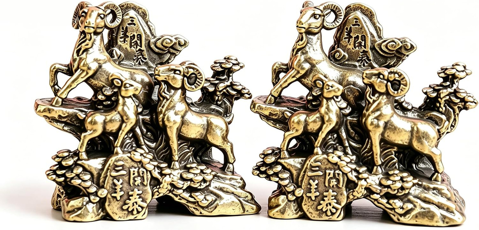 2Pcs Goat Statues Feng Shui 2027 Goat Year Sculptures Brass Ornaments for Chines