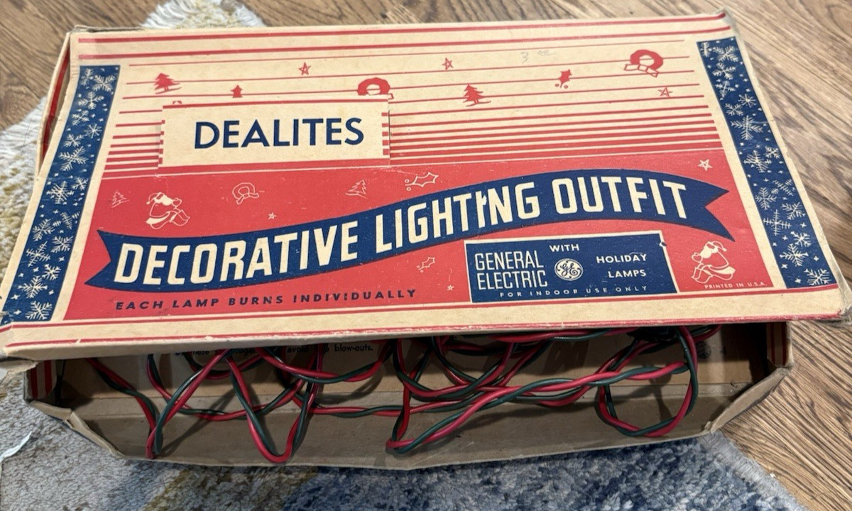 Vintage Rare Dealites Christmas 7 General Electric Lights Bulbs Great Box WORK Vintage Rare Dealites Christmas 7 General Electric Lights Bulbs Great Box WORK