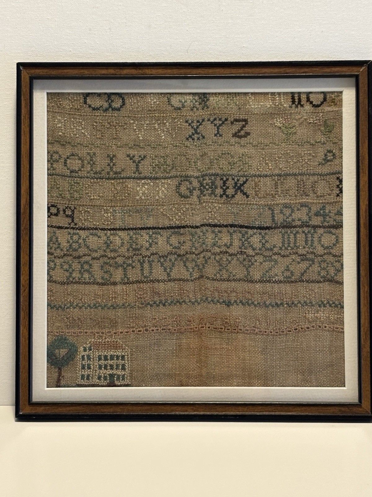 Antique Early 1800’s Needlework Sampler Polly Hoogs Framed Folk Art Antique Early 1800’s Needlework Sampler Polly Hoogs Framed Folk Art