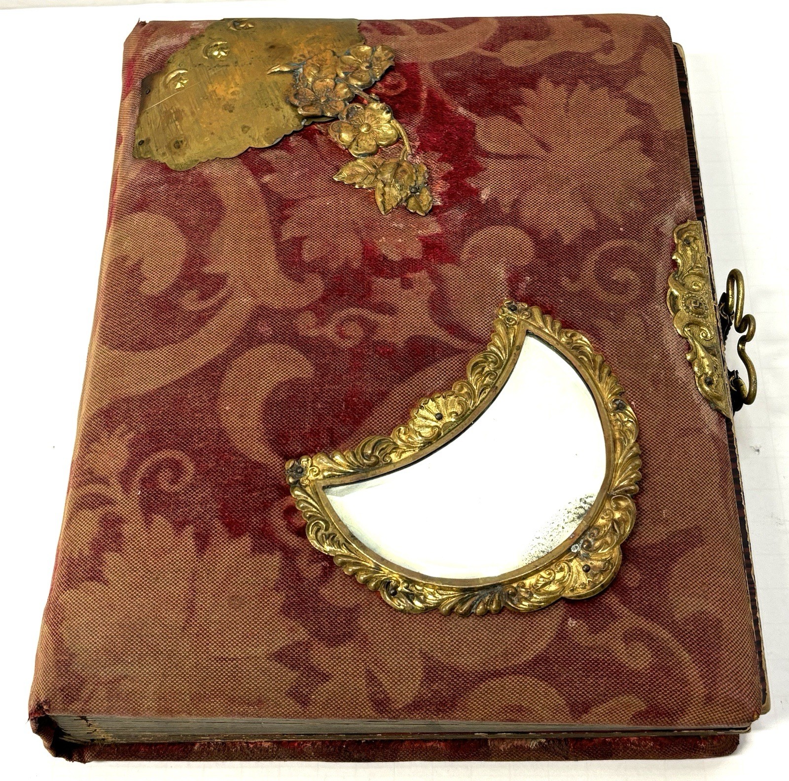 Antique Victorian Velvet Cabinet Photo Album w/ Mirror Cover Decor 1890s *Empty