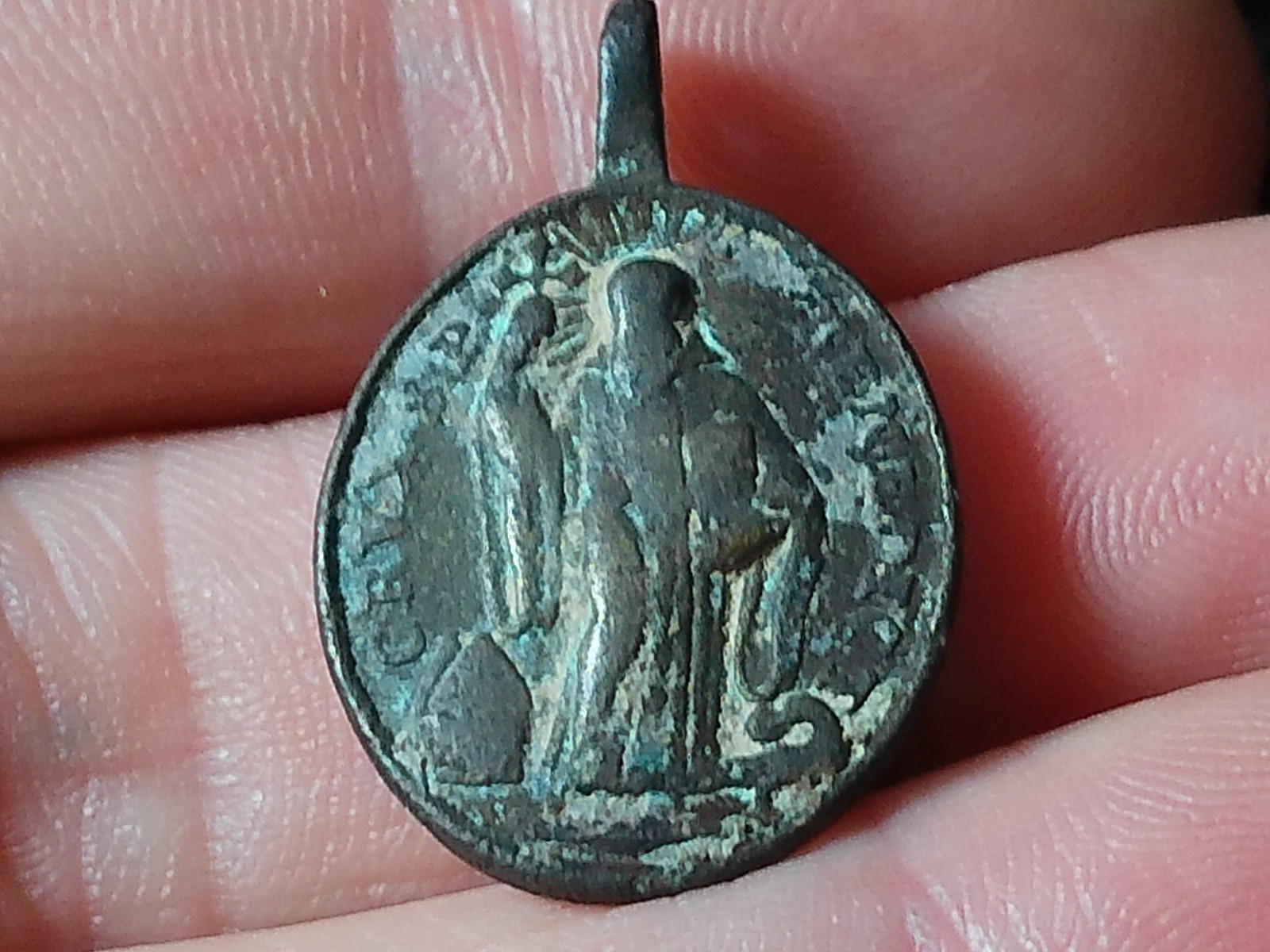 Dug Bronze 17th - 18th Century Saint Benedict Exorcism Sacramental Medal Dug Bronze 17th - 18th Century Saint Benedict Exorcism Sacramental Medal