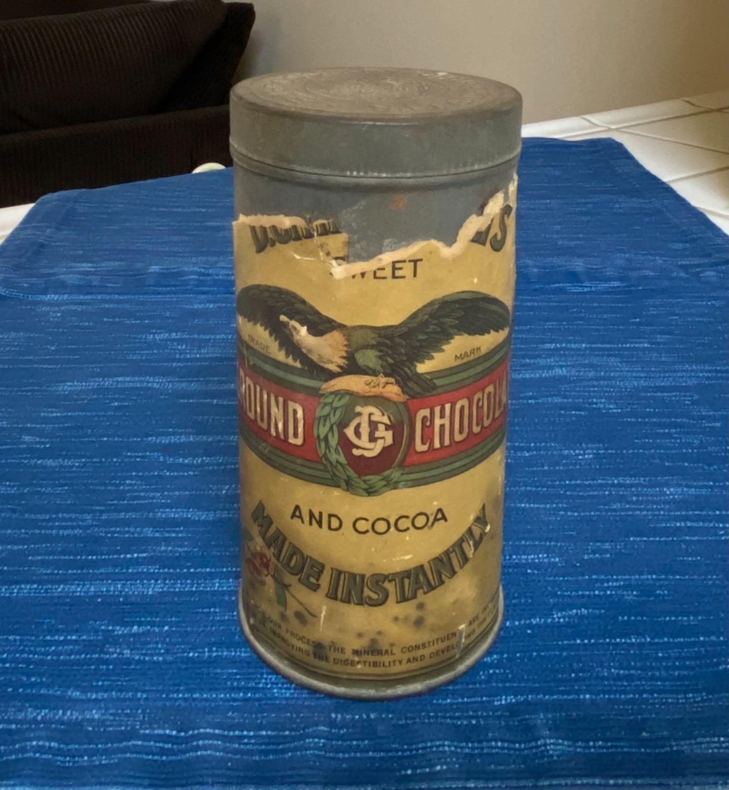 ANTIQUE Tin Canister Ghirardelli Instant Chocolate 1918 San Francisco California