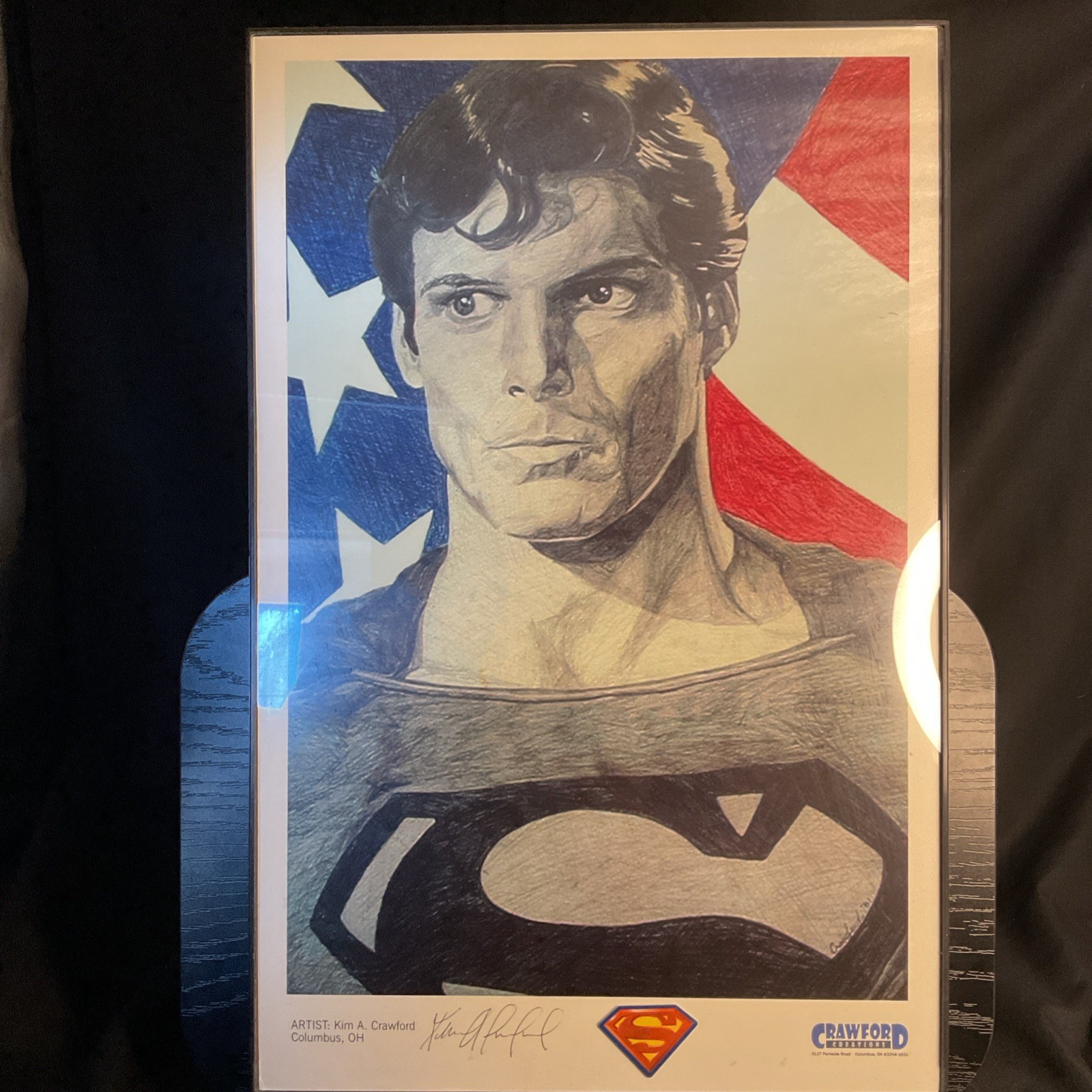Christopher Reeves Superman Framed Comic Art SIGNED BY ARTIST KIM A CRAWFORD