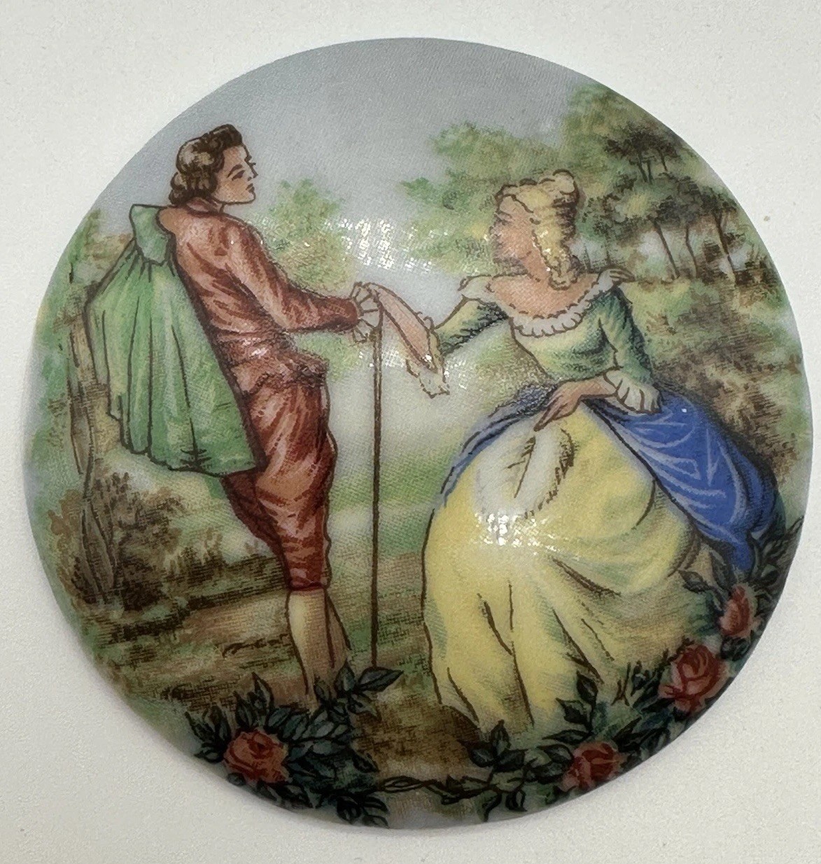 VTG Courting Couple Compact Porcelain made Germany Brooch Insert