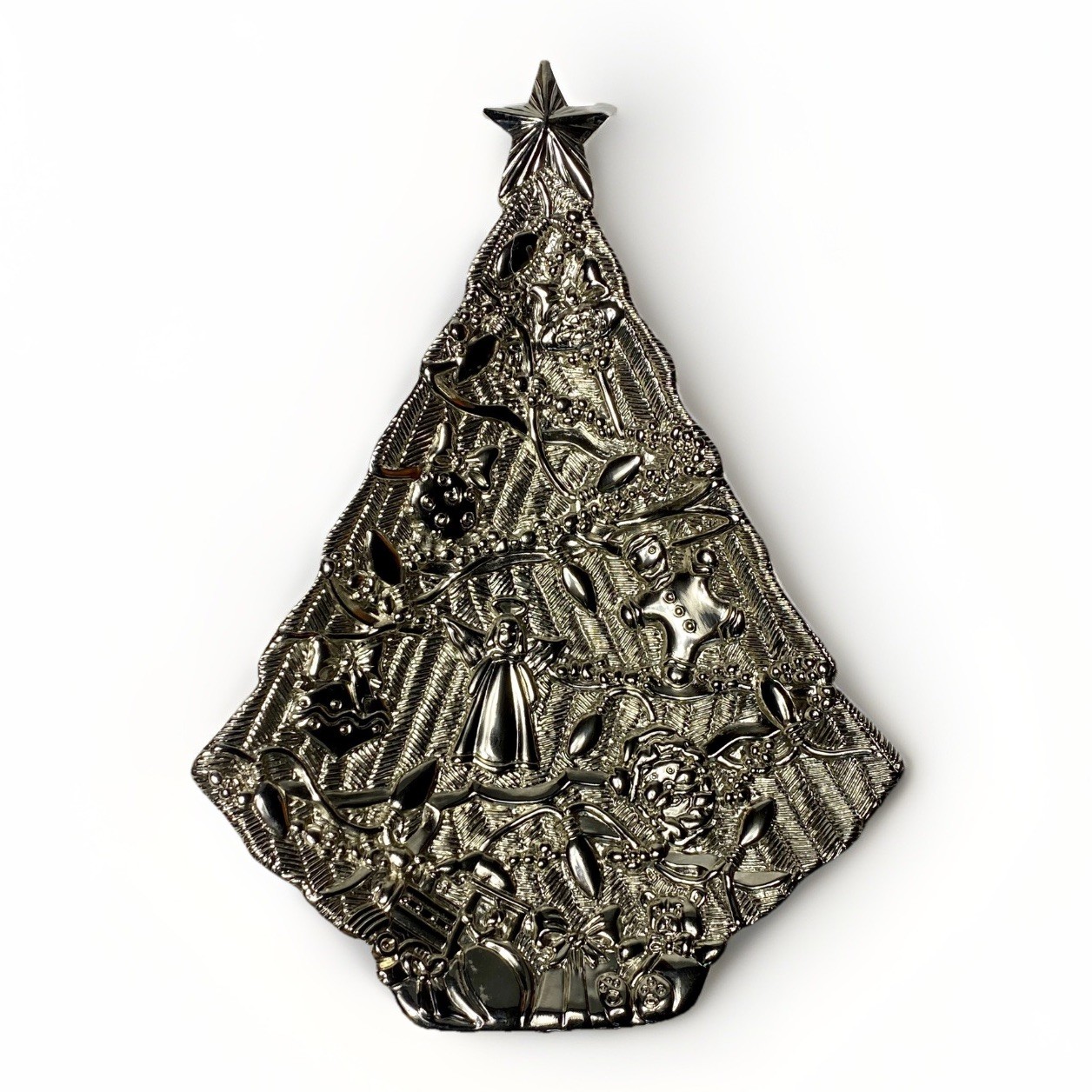 Vtg Silver Christmas Tree Candy Dish Etched Branches By Gorham 9” X 7”