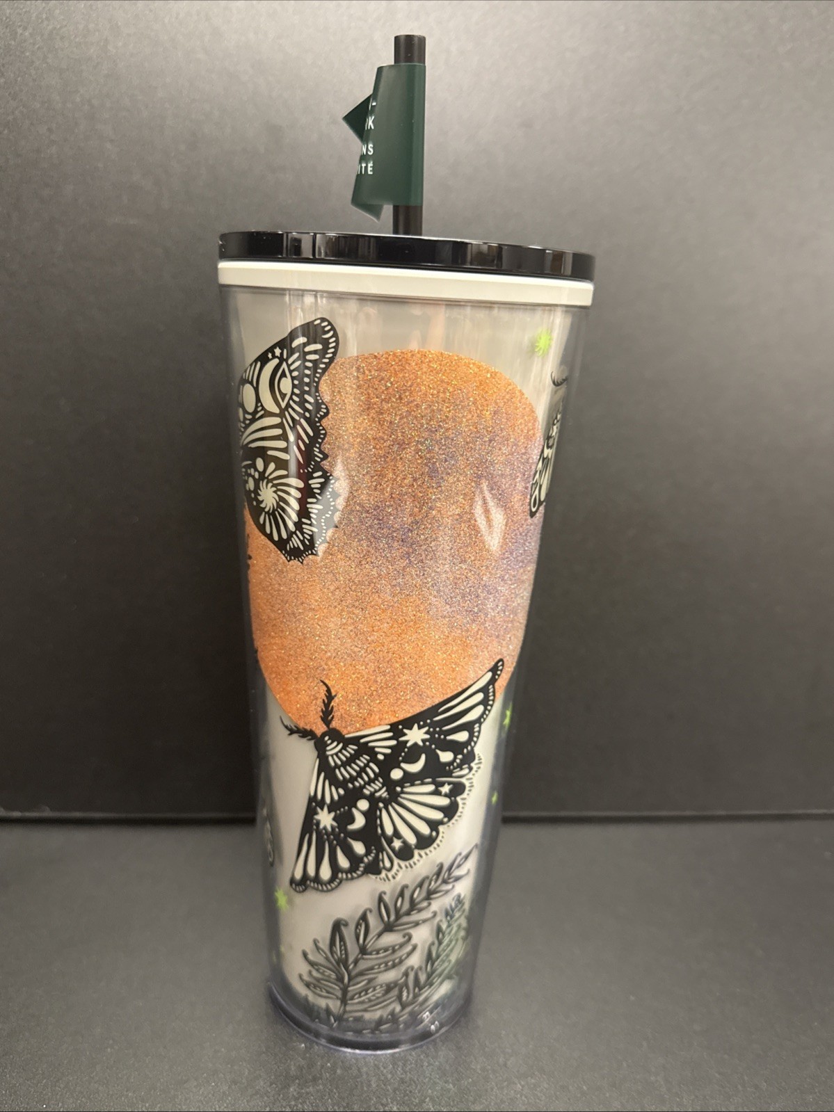 Starbucks 2025 Moth Moon Glow In The Dark 24oz Acrylic Tumbler Cup w/Straw - New Starbucks 2025 Moth Moon Glow In The Dark 24oz Acrylic Tumbler Cup w/Straw - New