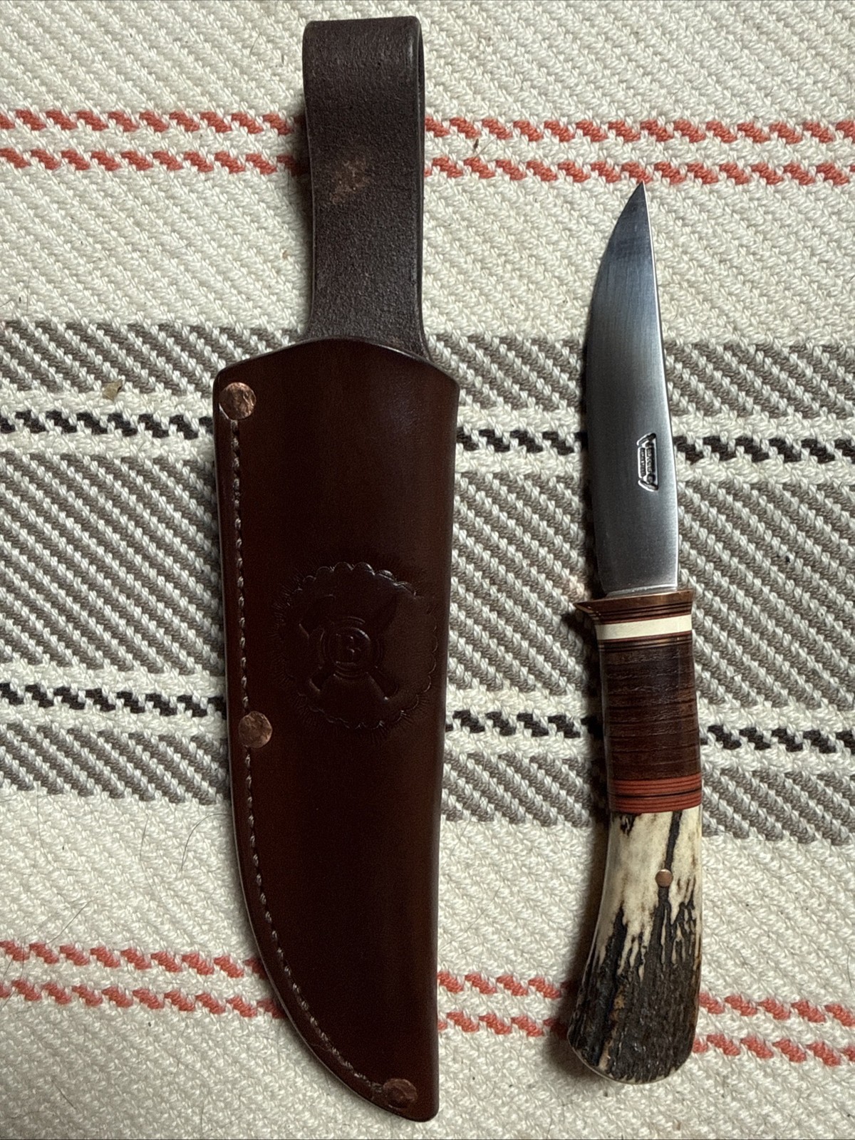 Behring Made Knives Deer Razor Custom Hunter, Copper & Stag, Fitted Sheath BNIB Behring Made Knives Deer Razor Custom Hunter, Copper & Stag, Fitted Sheath BNIB